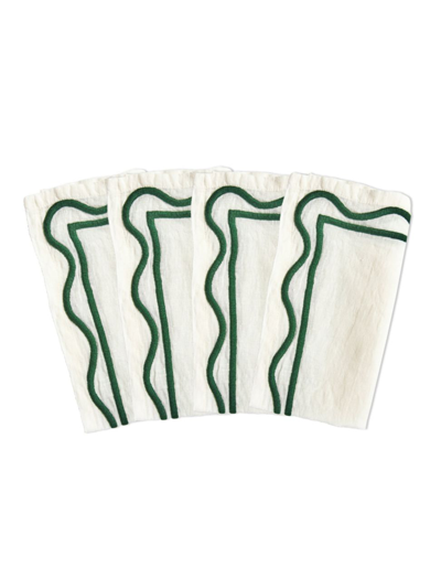 Shop Misette Colorblock Linen Four-piece Napkin Set In Green