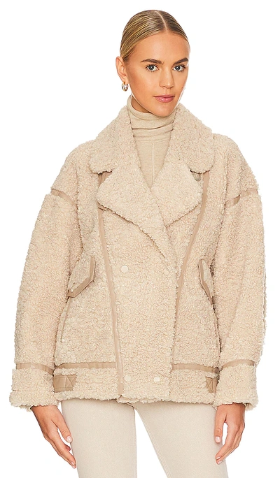 Lamarque Badu Faux Sherpa Biker Jacket In Beige