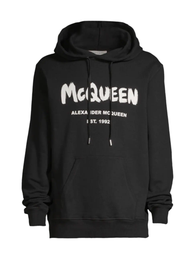 Shop Alexander Mcqueen Men's Tonal Logo-print Hoodie Sweatshirt In Black Ivory
