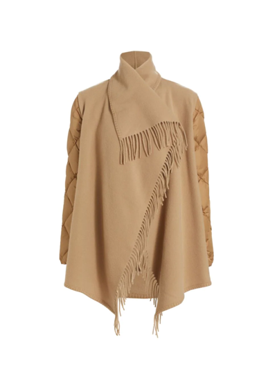 Shop Moncler Women's Mixed-media Knit & Down Cape In Brown