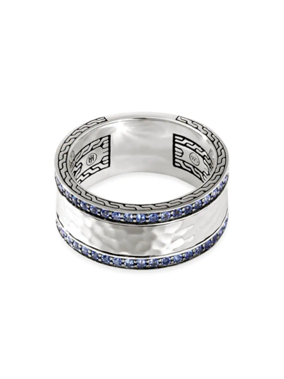 Shop John Hardy Men's Classic Chain Hammered Silver Band Ring In Blue