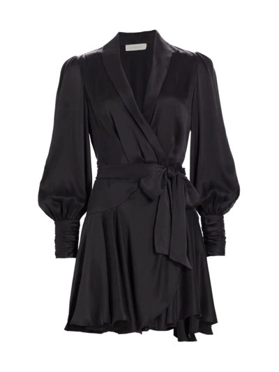 Shop Zimmermann Women's Silk Wrap Minidress In Black