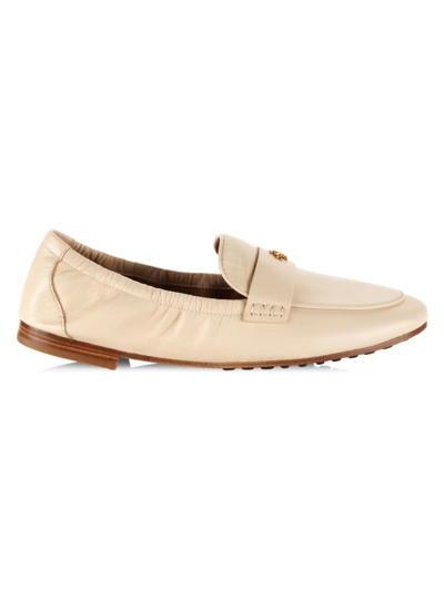 Shop Tory Burch Women's Logo Leather Ballet Loafers In New Cream