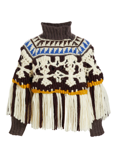 Shop Sacai Women's Wool Macrame Knit Pullover In Brown X Off White