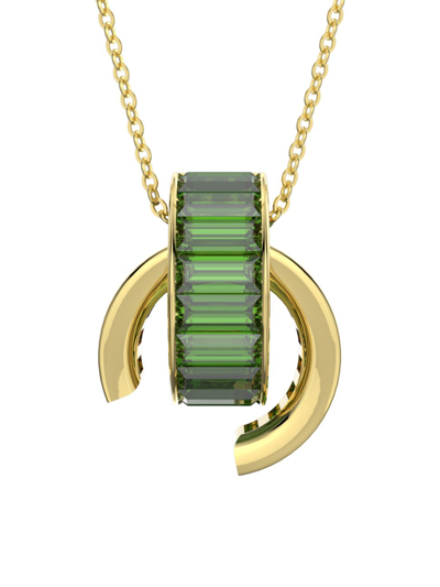 Shop Swarovski Women's Matrix Goldtone-plated & Baguette Crystal Pendant Necklace In Green
