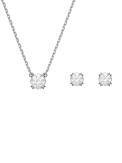 Shop Swarovski Women's Constella 2-piece Rhodium-plated & Crystal Earring & Necklace Set