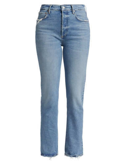 Shop Agolde Women's Riley Long High-rise Straight-leg Jeans In Cove