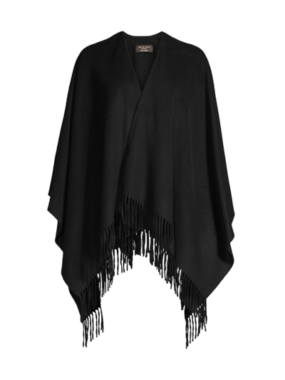 Shop Rag & Bone Women's Cashmere Fringe-trim Poncho In Black