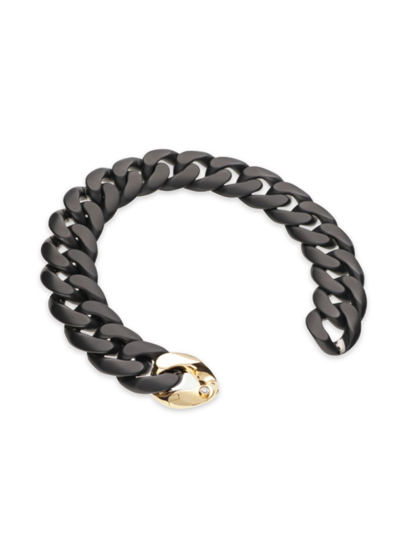 Shop Roberto Demeglio Men's Groumette Ceramic, 18k Yellow Gold, & 0.02 Tcw Diamond Curb-chain Bracelet In Black