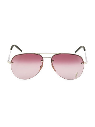 Shop Saint Laurent Women's Monogram Pin Classic 59mm Pilot Sunglasses In Silver