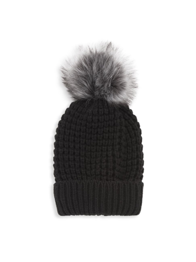 Shop Adrienne Landau Women's Faux Fur Pom Knit Hat In Black