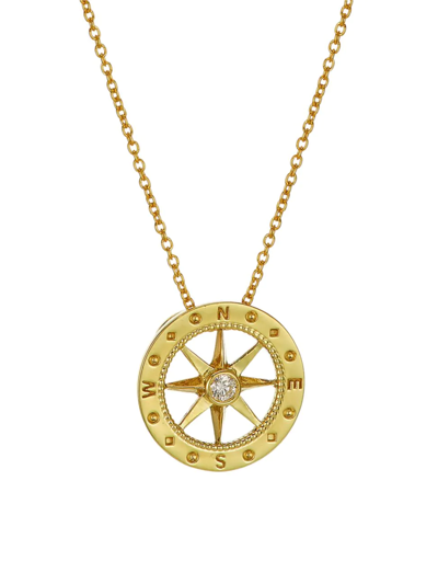Shop Roberto Coin Women's Tiny Treasures 18k Yellow Gold & 0.3 Tcw Diamond Compass Pendant Necklace