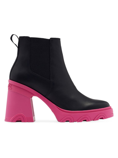 Shop Sorel Women's Brex Leather High-heel Chelsea Boots In Black Cactus Pink