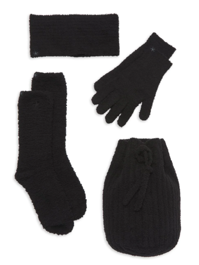 Shop Barefoot Dreams Women's Cozychic 4-piece Winter Accessory Set In Black