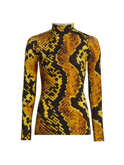 Shop Az Factory Women's Thebe Magugu Snakeskin-print Compact Knit Turtleneck Sweater In Yellow Black