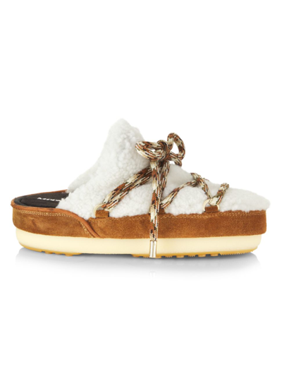 Shop Moon Boot Women's Lab69 Full Moon Shearling Lace-up Mules In Whisky Off White
