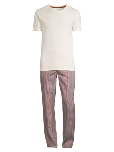 Shop Paul Smith Men's 2-piece T-shirt & Striped Pants Pajama Set In Neutral