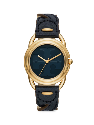 Shop Tory Burch Women's The Miller Goldtone Stainless Steel & Leather Strap Watch In Blue