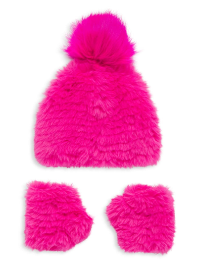 Shop Jocelyn Little Girl's & Girl's 2-piece Faux Hat And Mandy Mittens Set In Hot Pink