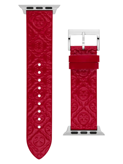 Shop Tory Burch Women's T Monogram Patent Leather Apple Watch Strap In Red