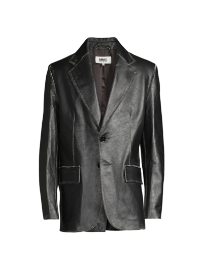 Shop Mm6 Maison Margiela Men's Leather Notch-lapel Blazer In Black