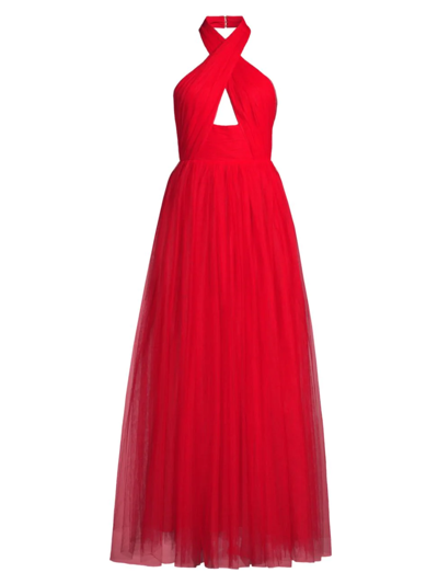 Shop Sau Lee Women's Serena Tulle Halter Gown In Red