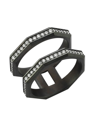Shop Ascher Women's Luminescence Black Rhodium-plate & Diamond Vortex Stacked Ring