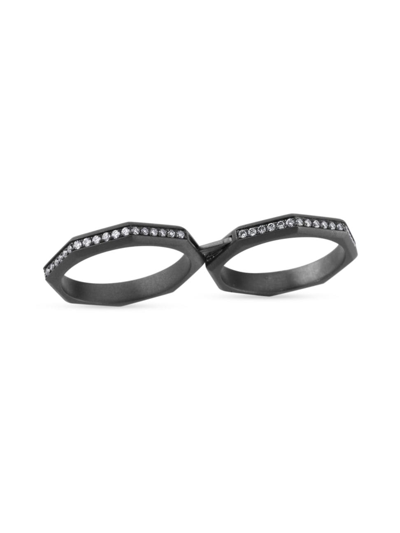 Shop Ascher Women's Luminescence Black Rhodium-plate & Diamond Nova Two-finger Ring