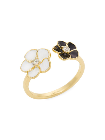 Shop Stephanie Gottlieb Women's 14k Yellow Gold, 0.1 Tcw Diamond, & Enamel Flower Cuff Ring