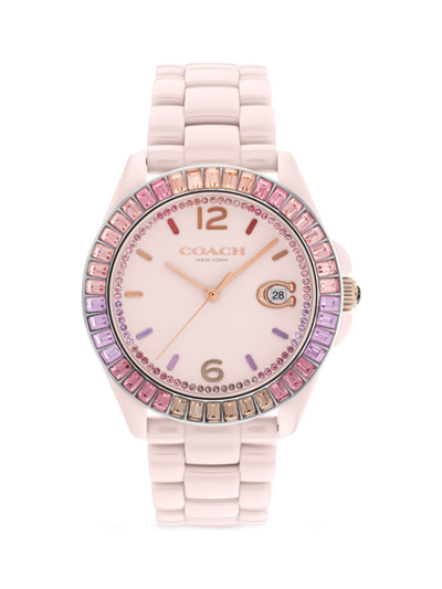 Shop Coach Women's Greyson 37.5mm Ceramic Watch In Blush