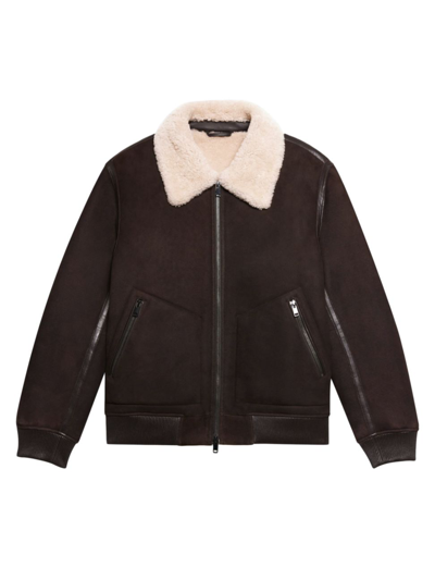 Shop Theory Men's Shearling Collared Bomber Jacket In Mink Moon