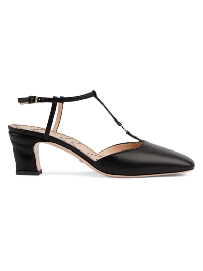 Shop Gucci Women's Marmont 55 Leather Ankle-strap Pumps In Nero