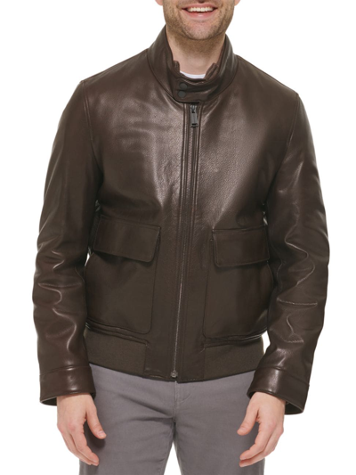Shop Cole Haan Men's Classic Leather Jacket In Chocolate