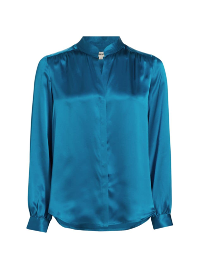 Shop L Agence Women's Bianca Silk Charmeuse Blouse In Teal