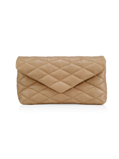 Shop Saint Laurent Women's Large Quilted Leather Envelope Clutch In Taupe