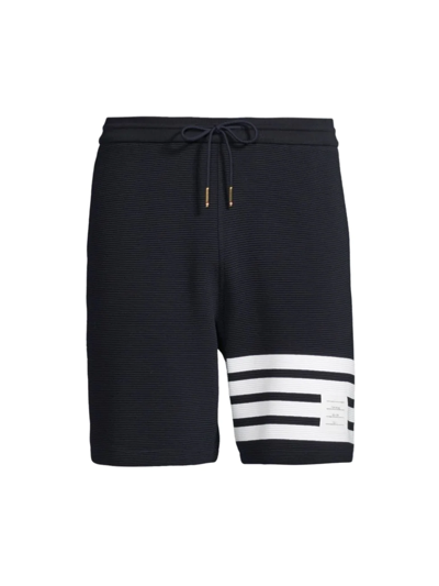 Shop Thom Browne Men's 4-bar Cotton Sweat Shorts In Navy