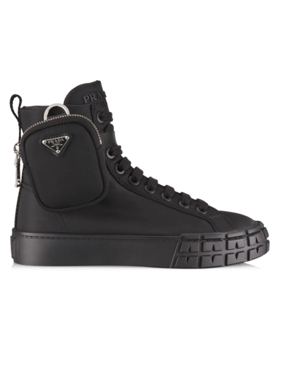 Shop Prada Women's Wheel Nylon High-top Sneakers In Nero