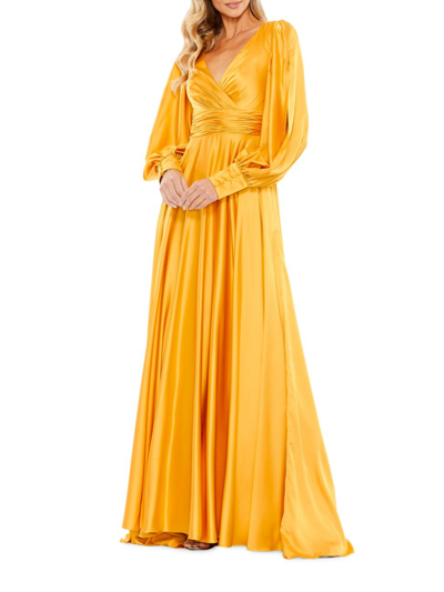 Shop Mac Duggal Women's Ieena Satin Split-sleeve Gown In Marigold