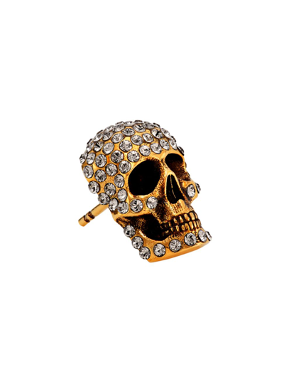 Shop Alexander Mcqueen Women's Goldtone & Crystal Skull Stud Earring In Brass