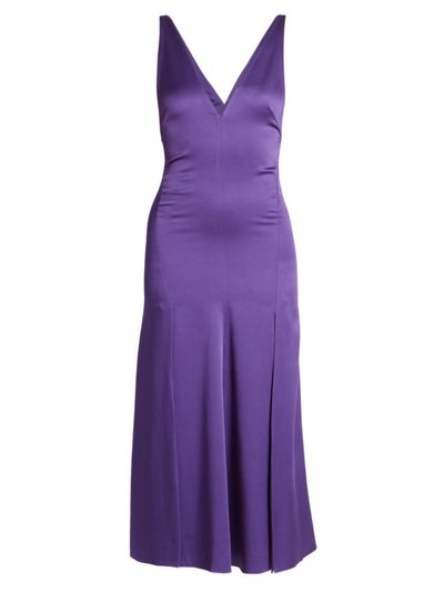 Shop Victoria Beckham Women's Panelled Sleeveless Satin Midi-dress In Bright Purple