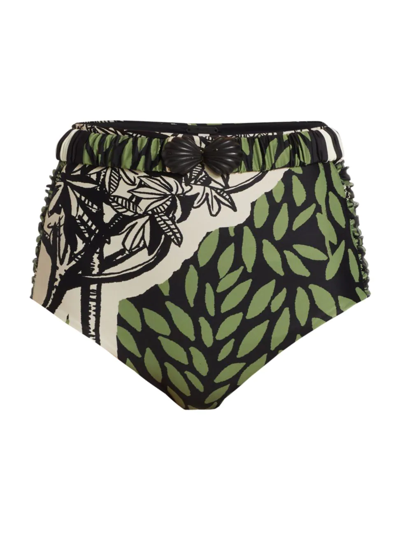 Shop Johanna Ortiz Women's Uganda Belted Leaf Bikini Bottom In Toile Black Greenery Antique Ecru