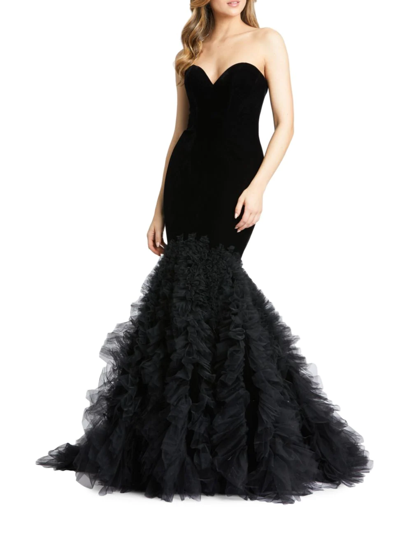 Shop Mac Duggal Women's Sweetheart Strapless Ruffle Gown In Black