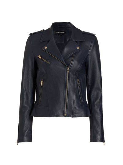 Shop Lamarque Women's Mellie Slim Leather Biker Jacket In Navy