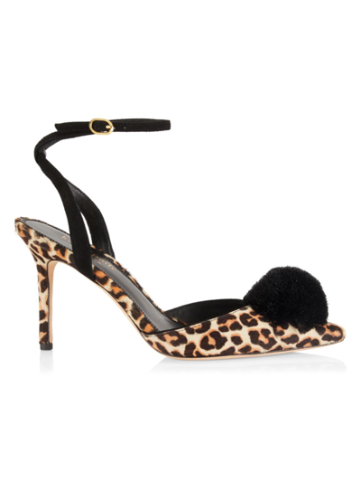 Shop Kate Spade Women's Amour Pom Leopard-print Calf Hair Ankle-strap Pumps In Lovely Leopard