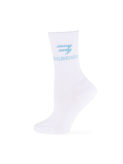 Shop Balenciaga Women's Sporty B Logo Rib-knit Socks In White