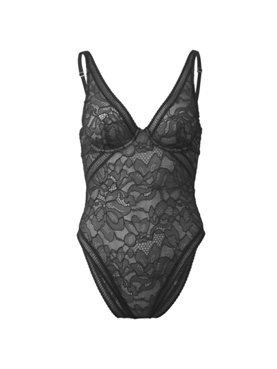 Shop Wolford Women's Nets & Roses Plunge Bodysuit In Black