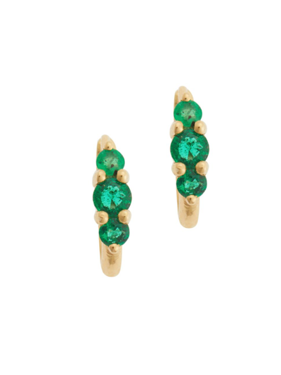Shop Ileana Makri Women's Rivulet Small 14k Yellow Gold & Emerald Oval Hoops In Green