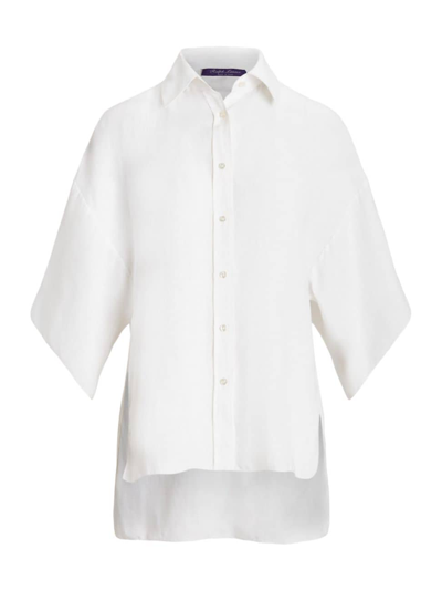 Ralph Lauren Soloman Textured Linen Collared Blouse In White | ModeSens
