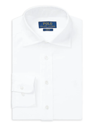 Shop Polo Ralph Lauren Little Boy's & Boy's Broadcloth Long-sleeve Dress Shirt In White