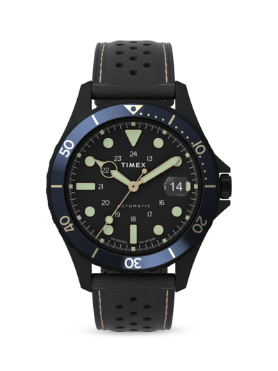 Shop Timex Men's Navigator Stainless Steel & Leather Watch In Black